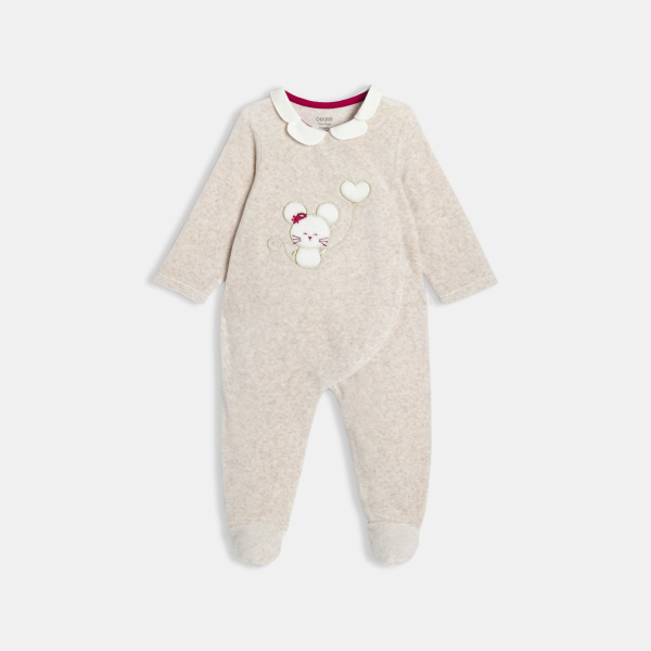 بدلة نوم من المخمل وسُترة جيليه، باللون البيج الفاتح، للفتيات الرُضع